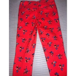 Off Red Floral & White Dotted Slim Cut Ankle Pants